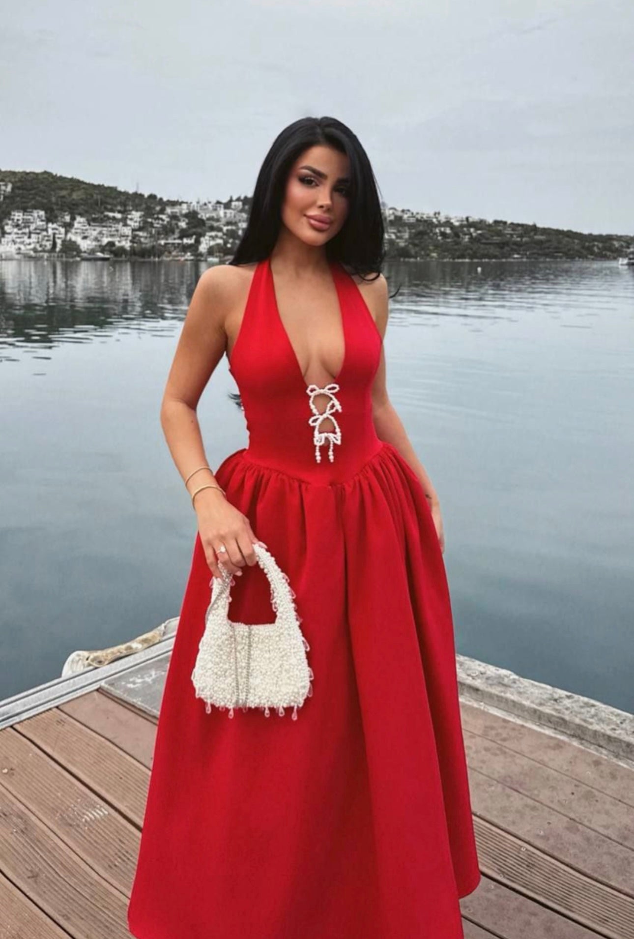 Robe Amalfi Rouge Passion, Perles & Couture ❤️