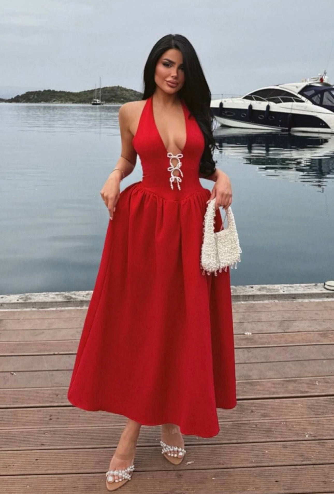 Robe Amalfi Rouge Passion, Perles & Couture ❤️